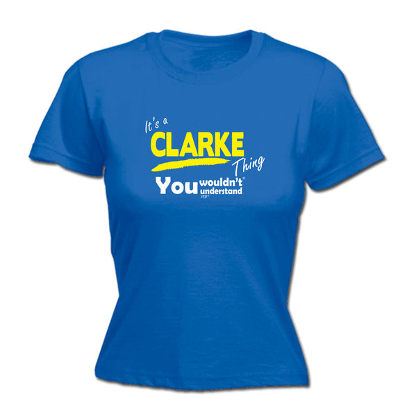 123t Funny Tee - Clarke V1 Surname Thing -  Womens Fitted Cotton T-Shirt Top T Shirt