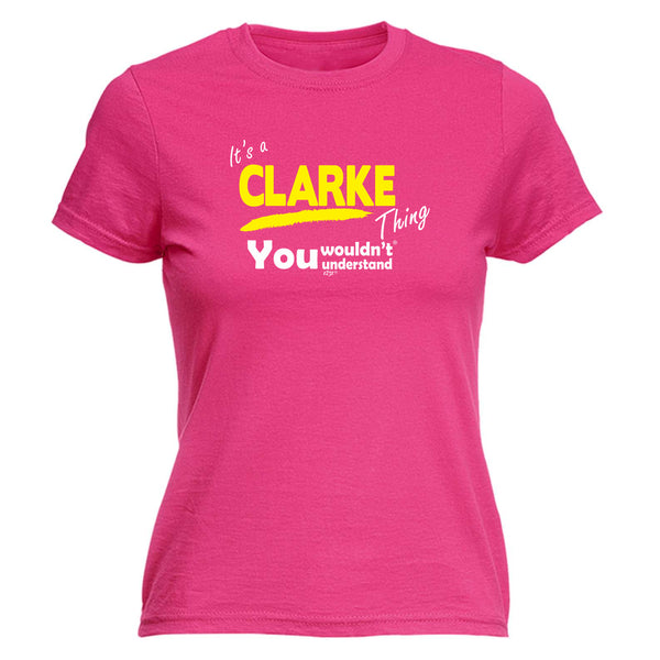 123t Funny Tee - Clarke V1 Surname Thing -  Womens Fitted Cotton T-Shirt Top T Shirt